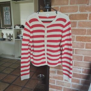 a new day Red and Cream Striped Cardigan